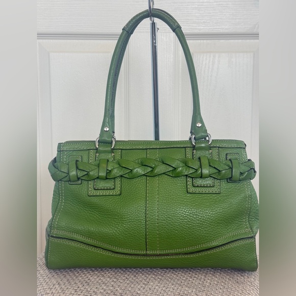 COACH HAMPTON PEBBLED LEATHER BRAIDED SATCHEL LIME GREEN #F13084 - Picture 3 of 12